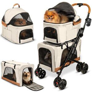 Double Pet Stroller with Detachable Carriers
